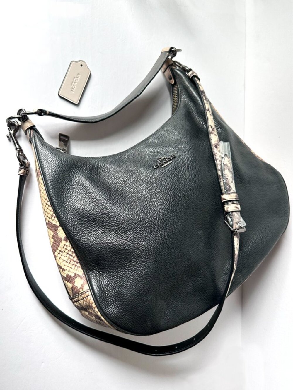 Coach Harley Hobo Black Pebbled Leather Snake Embossed Crossbody F57503